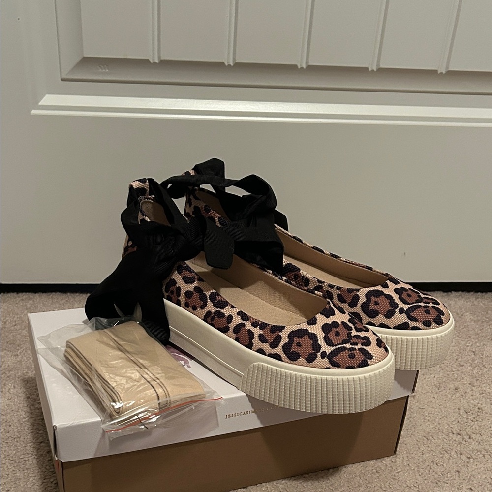 Jessica Simpson Leopard Print Flats with Black Ribbon